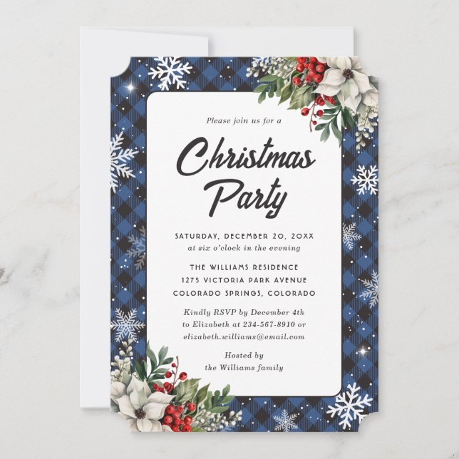Invitación Botánicos de Invierno Fiesta de Navidad a Cuadros  (Anverso)