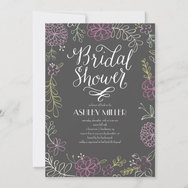 Invitación Botánicos dibujados a mano | Bridal Shower (Anverso)