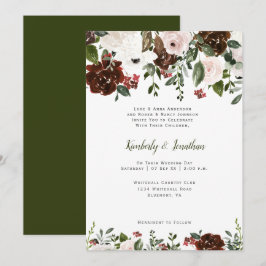 Invitación Botánicos florales rojos blancos y verdes de bosqu