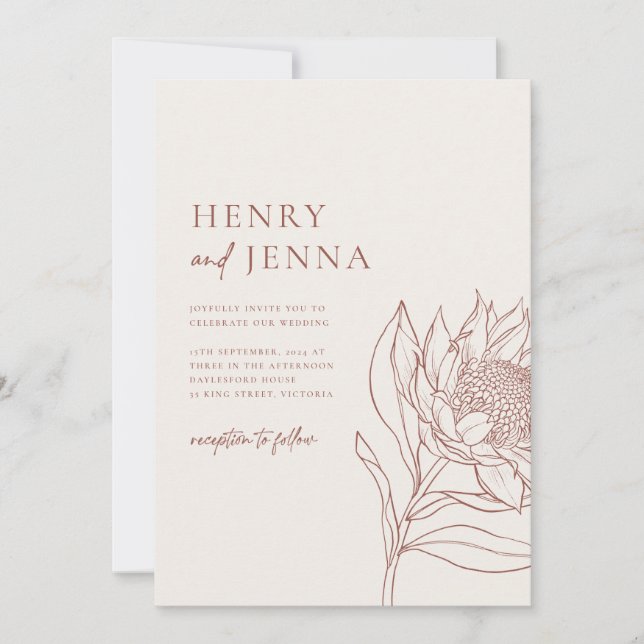 Invitación Botánicos nativos australianos Waratah Protea (Anverso)