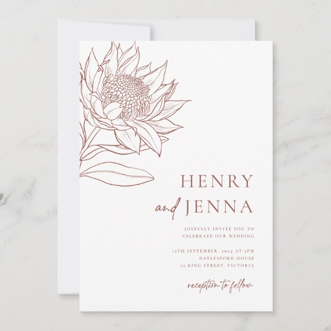 Invitación Botánicos nativos australianos Waratah Protea (Anverso)
