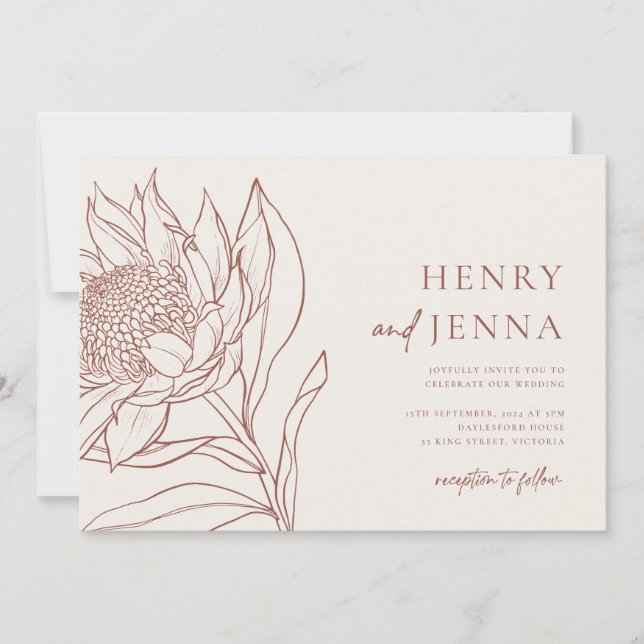 Invitación Botánicos nativos australianos Waratah Protea (Anverso)