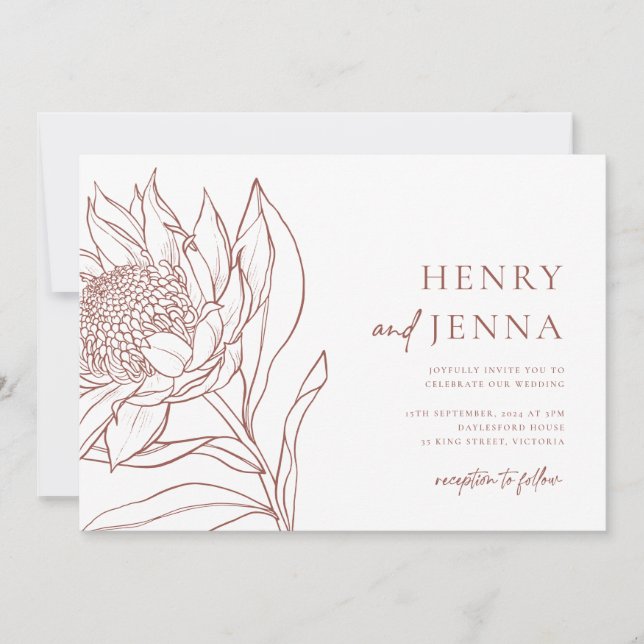 Invitación Botánicos nativos australianos Waratah Protea (Anverso)