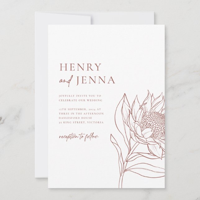 Invitación Botánicos nativos australianos Waratah Protea (Anverso)