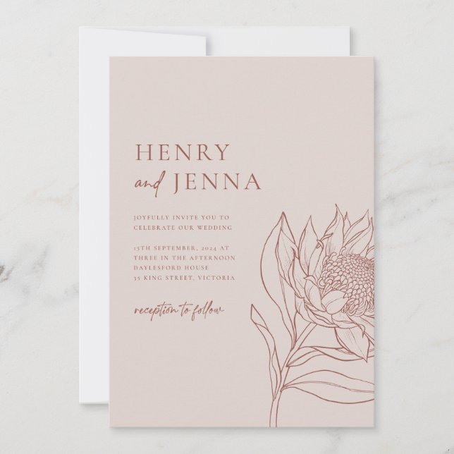 Invitación Botánicos nativos australianos Waratah Protea (Anverso)