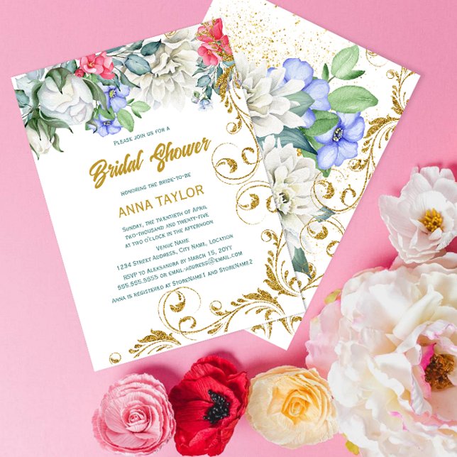 Invitación Botánicos Remolinos de Brillo Dorado Falso Despedi (Subido por el creador)