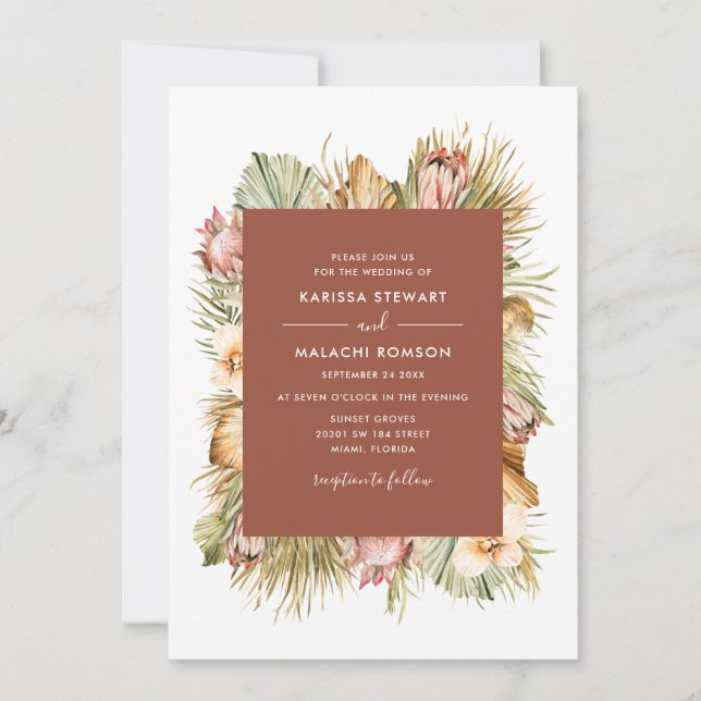Invitación Botánicos secos Boho Palms Watercolor Boda (Anverso)