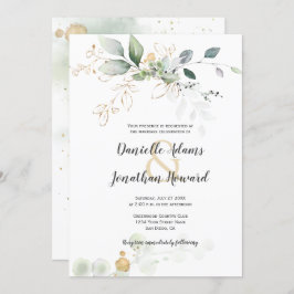 Invitación Botánicos verdes y dorados Boda de espumas de oro