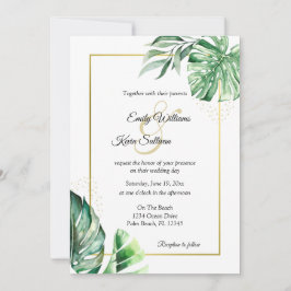 Invitación Botánicos y oro de Monstera Tropical | BODA
