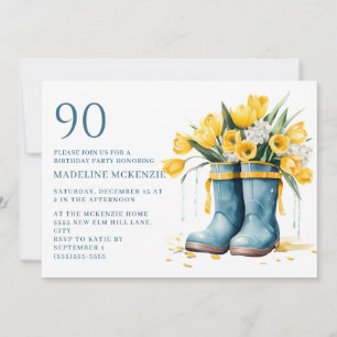 Invitación Botas Azules de Lluvia Tulipanes Amarillos Cumplea