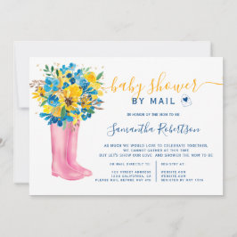 Invitación Botas azules florales acuarela ducha de bebé por c