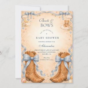Invitación Botas Azules y Lazos Niño Baby Shower