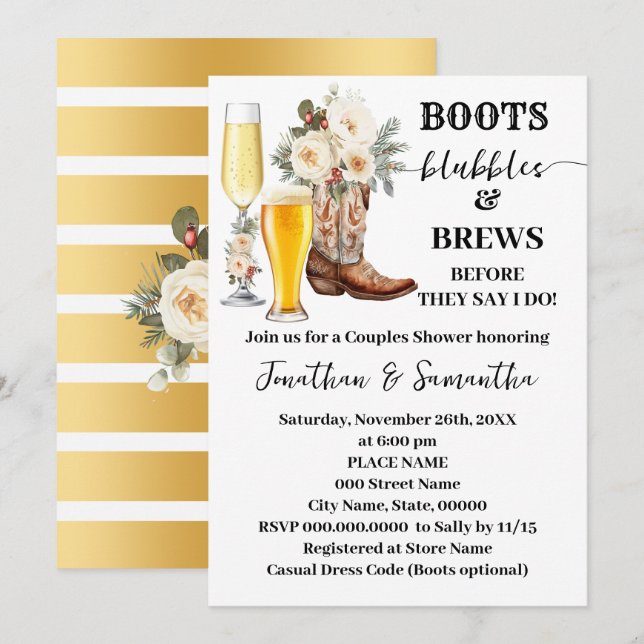 Invitación Botas Burbujas y Cervezas Despedida de Soltera de  (Anverso / Reverso)