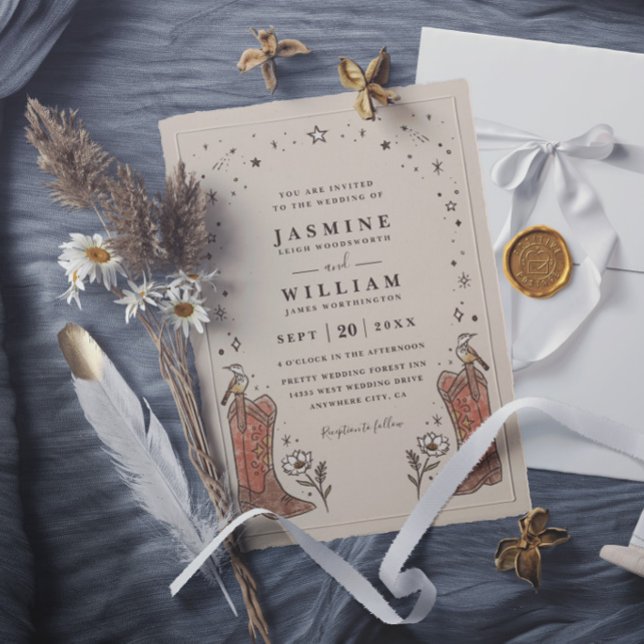 Invitación Botas chic del sudoeste bohemio campo boda (Subido por el creador)