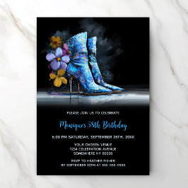Invitación Botas con Lentejuelas Azules Fiesta de Cumpleaños 