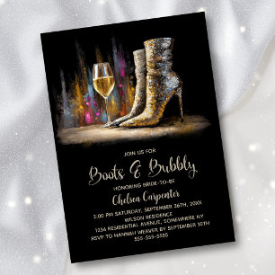 Invitación Botas con lentejuelas doradas elegantes y despedid
