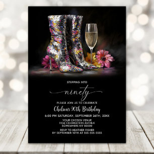 Invitación Botas con Lentejuelas Plateadas Fiesta de Cumpleañ