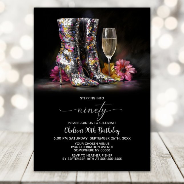 Invitación Botas con Lentejuelas Plateadas Fiesta de Cumpleañ (Subido por el creador)