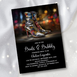 Invitación Botas con lentejuelas plateadas y bridal shower co