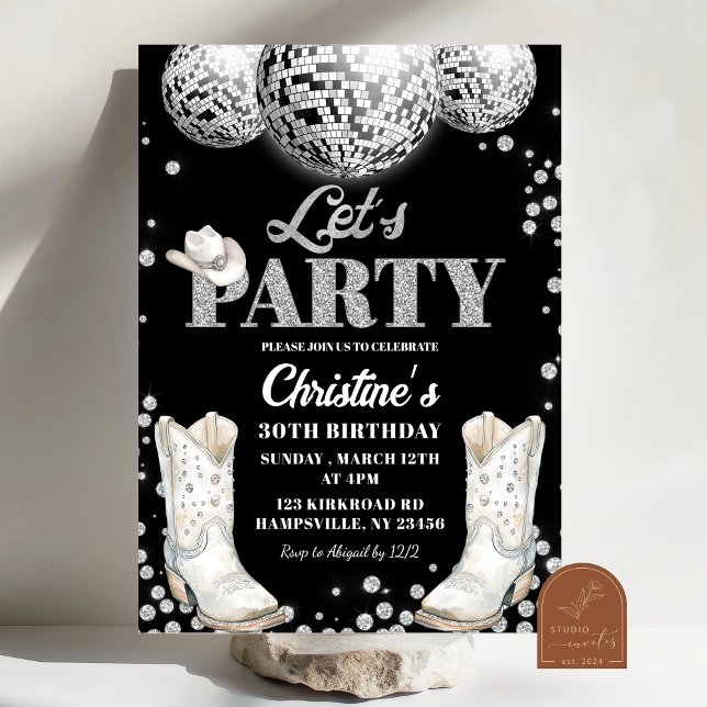 Invitación Botas de bola de discoteca Fiesta de cumpleaños (Subido por el creador)