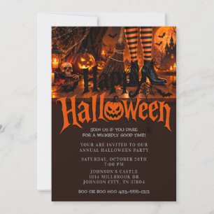 Invitación Botas de Bruja Escoba Jack O Lantern Halloween 