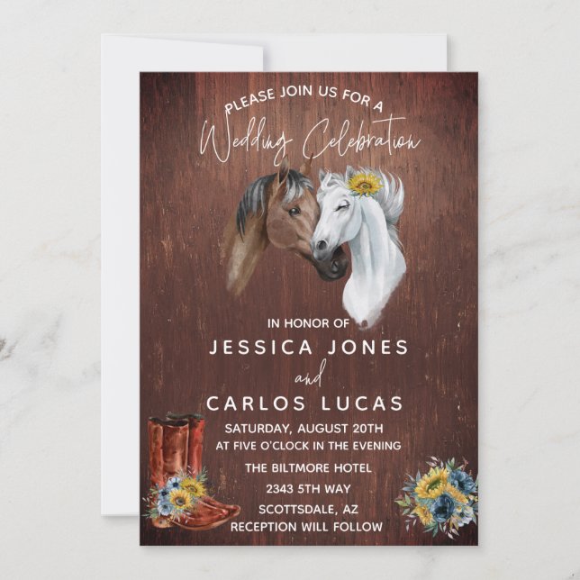 Invitación Botas De Caballo Western De Madera Acuarela De Gir (Anverso)
