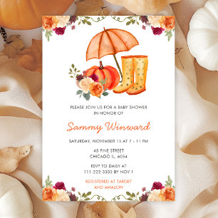Invitación Botas de calabazas florales de otoño Baby Shower