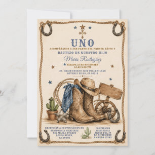 Invitación Botas de cumpleaños y bautizo de vaquero español p