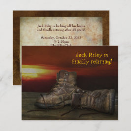 Invitación Botas de fiesta de retiro en madera con puesta de 