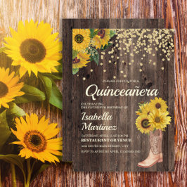 Invitación Botas de girasol rústico con brillo Quinceañera 15