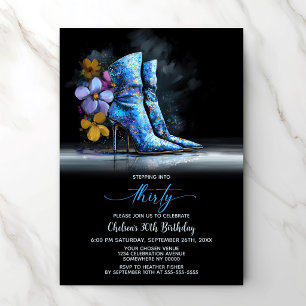 Invitación Botas de lentejuelas azules Fiesta de cumpleaños n