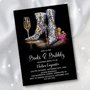 Invitación Botas de lentejuelas plateadas y bridal shower con