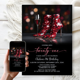 Invitación Botas de lentejuelas rojas Fiesta de cumpleaños 21