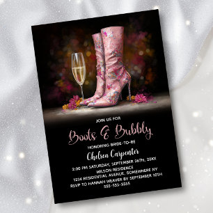 Invitación Botas de lentejuelas rosadas y bridal shower burbu
