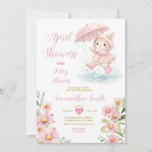 Invitación Botas de lluvia de conejito de primavera Flores ro