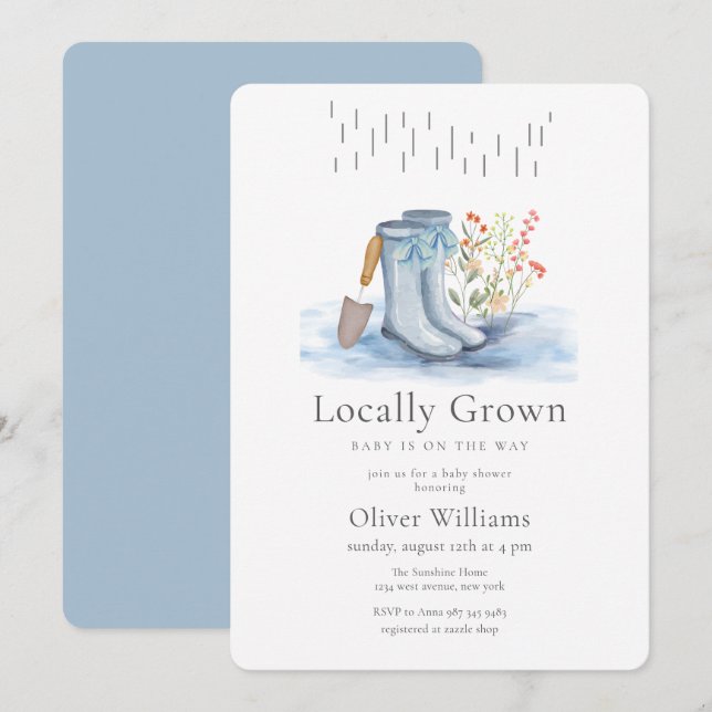 Invitación Botas de lluvia para jardín de flores Blue Bloom B (Anverso / Reverso)