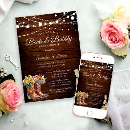 Invitación Botas de madera rústica y bridal shower occidental