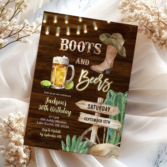 Invitación Botas de Madera Rústica y Cumpleaños de Hombre con (Subido por el creador)