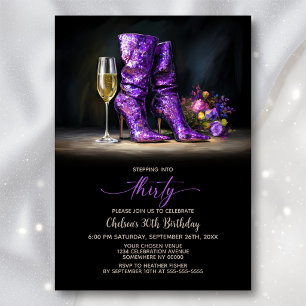 Invitación Botas de Purpurina Cumpleaños 30