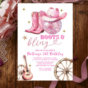 Invitación Botas de Purpurina Dorada Rosa y Lujo Cumpleaños 2