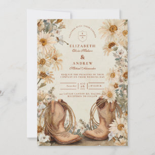 Invitación Botas de vaquera Daisy rústicas para boda