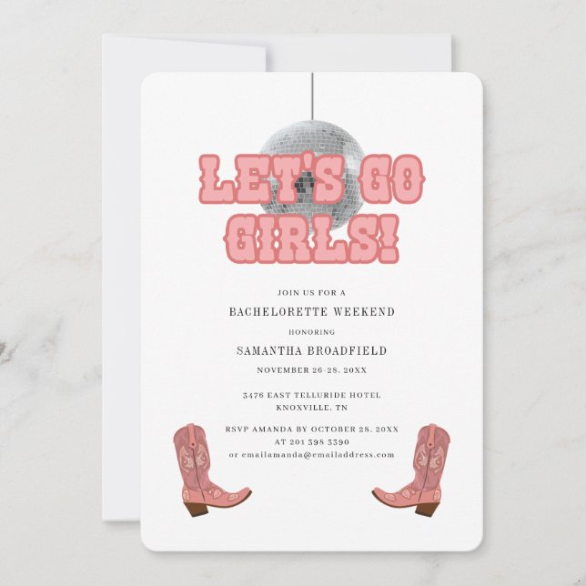 Invitación Botas de vaquera de fin de semana de soltera Disco (Anverso)