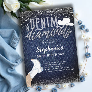 Invitación Botas de vaquera Denim Diamonds Rustic Cumpleaños