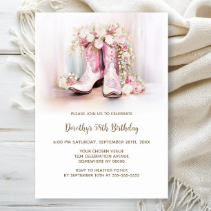 Invitación Botas de vaquera florales rosadas Fiesta de cumple