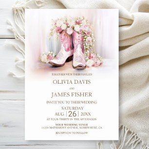 Invitación Botas de vaquera florales rosadas para boda