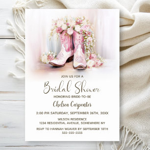 Invitación Botas de vaquera florales rosadas para despedida d