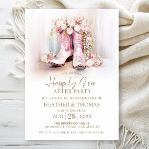 Invitación Botas de vaquera florales rosas para fiesta despué