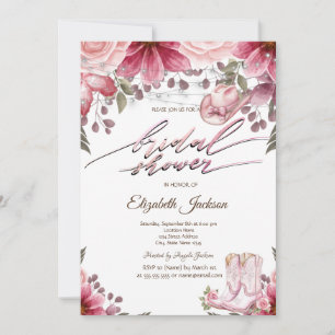 Invitación Botas de Vaquera Florales Sombrero Luces Despedida