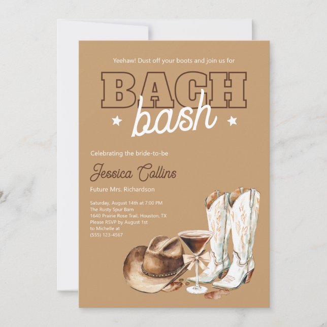 Invitación Botas de vaquera occidentales para fiesta de solte (Anverso)
