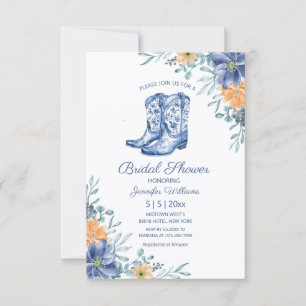 Invitación botas de vaquera para ducha nupcial flores western
